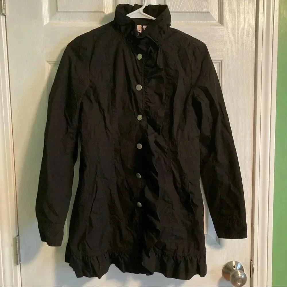 Stella Star black ruffle trench coat women’s size L